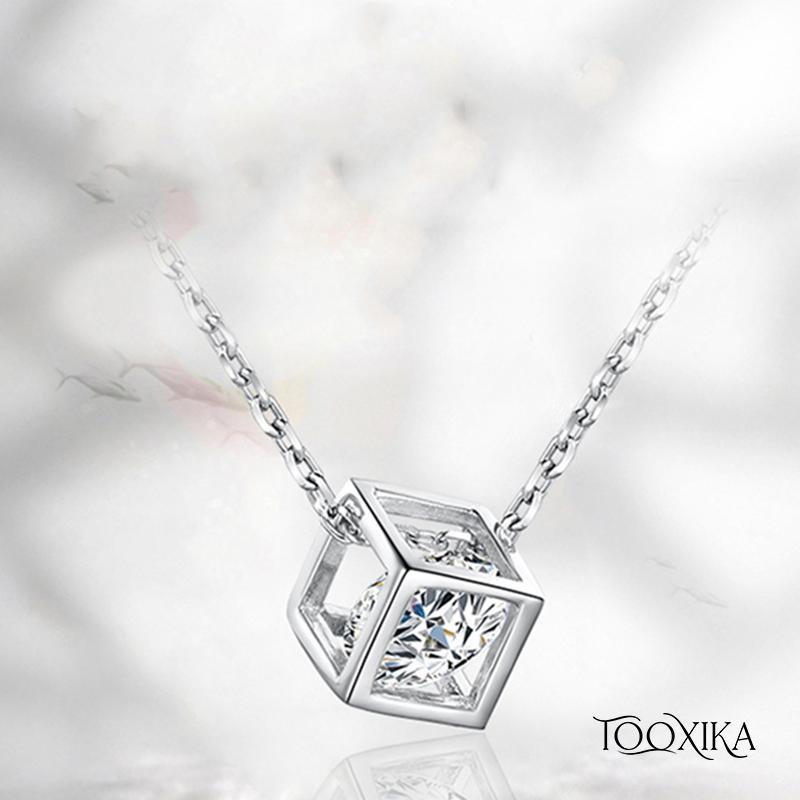 

Tooxika Простое и модное ожерелье на ключице 925 Серебряное ожерелье Love Cube Серебряное ожерелье