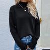 Women Casual Solid Color Pullover High Neck Long Sleeve Sweater Top