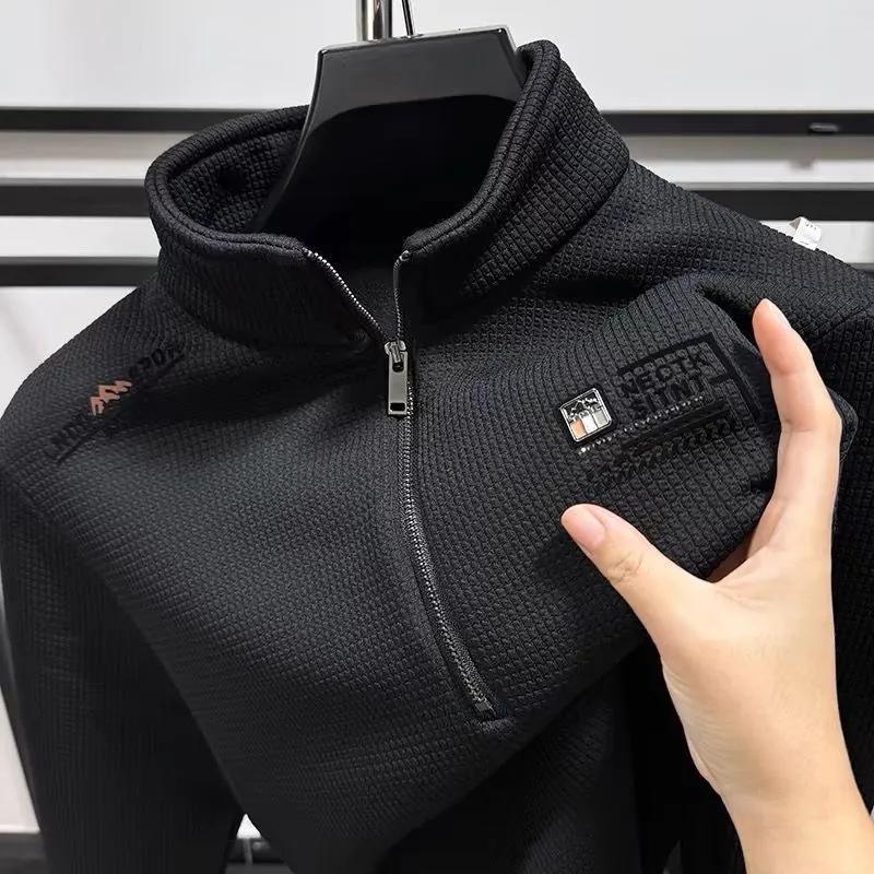 Men s Fleece Liner Sweatshirts Vintage Half Zipper Print Plaid Texture Thick Wool Warm Pullover Luxury Turtleneck Sweatshirts XXXXL 3620₽