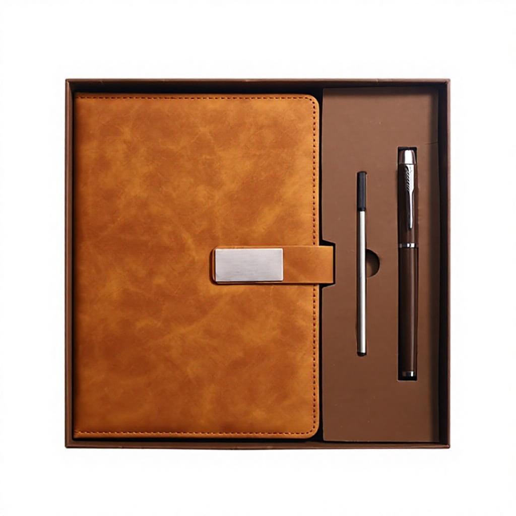 Custom Logo School & Business Notebook Set Wired Glue Bound PU Leather Cover Notepad Gift for Students and Professionals