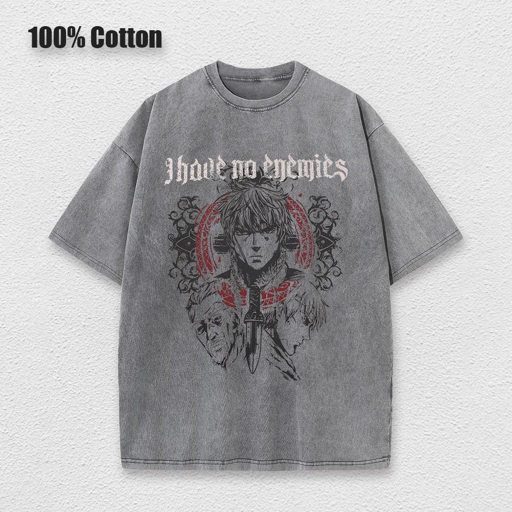 Anime Vinland Saga Printed Washed T Shirt Men 100% Cotton Retro Harajuku Vintage Y2k Hip Pop Street Style Tees Summer Unisex