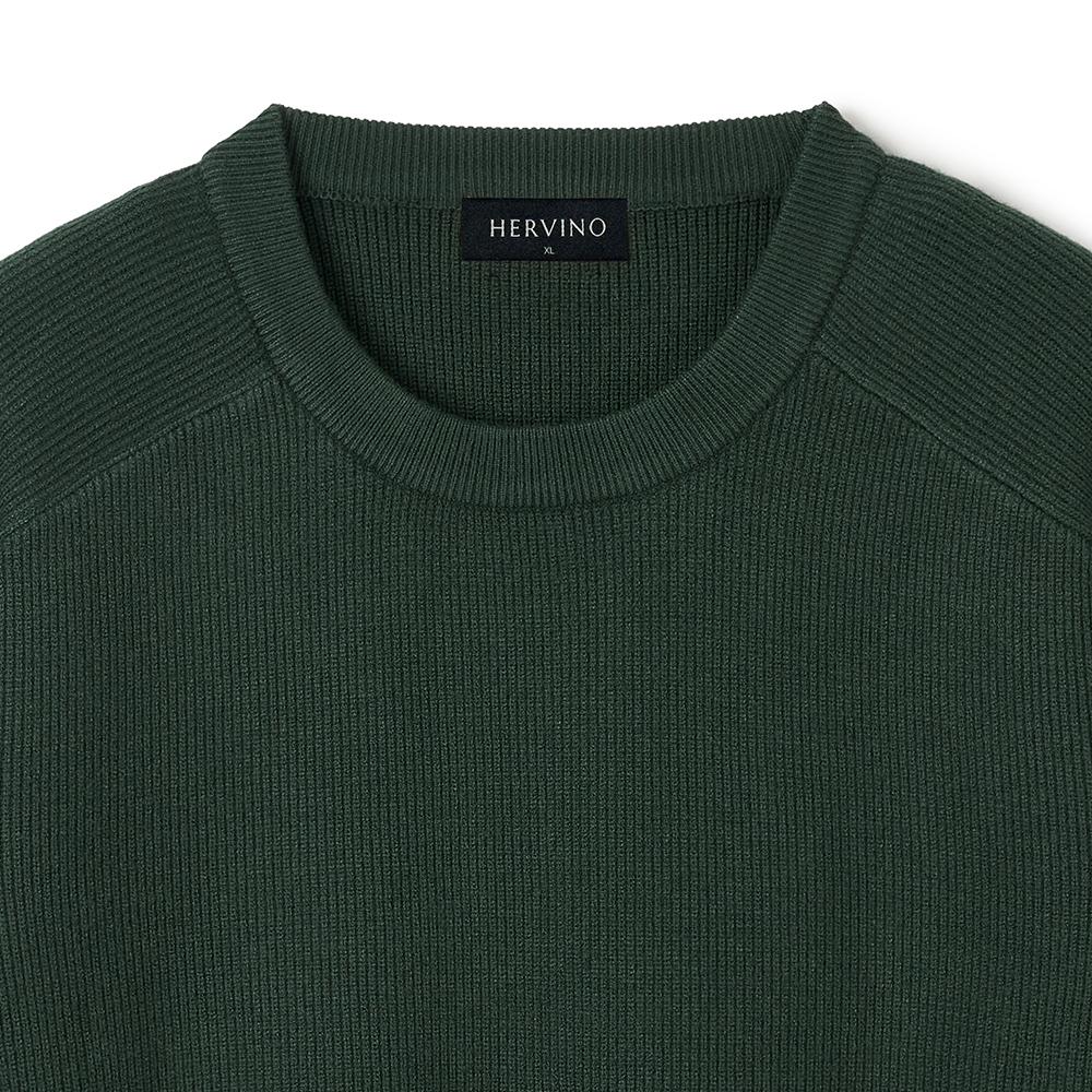 HERVINO Raglan Crew Neck Muscle Knit [Dark Green]