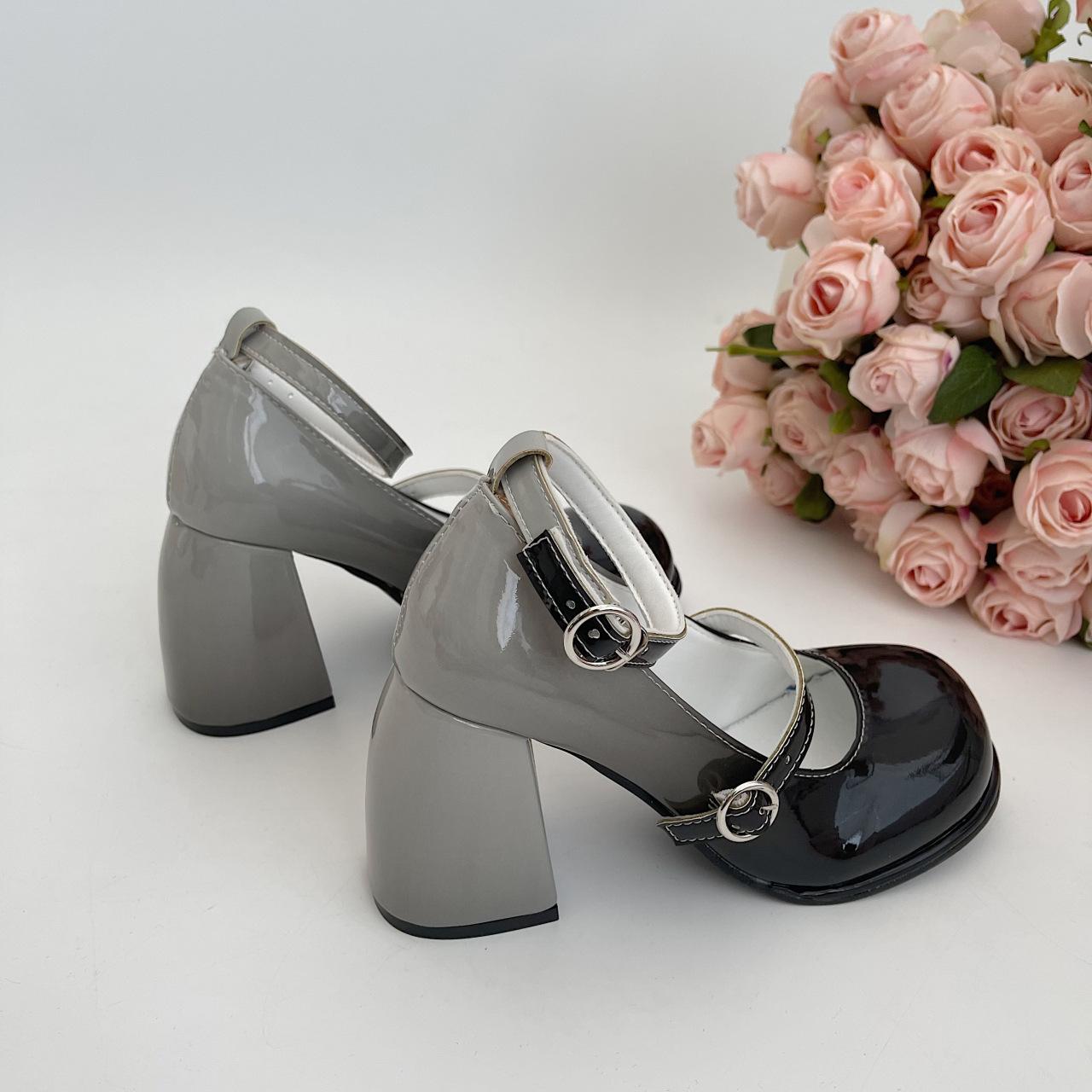 

Модные туфли на толстой платформе с высоким каблуком, женские туфли-лодочки 2024 года, модные туфли Мэри Джейн в стиле Лолиты с толстым градиентным каблуком, женские туфли из лакированной кожи для косплея 39 чёрный