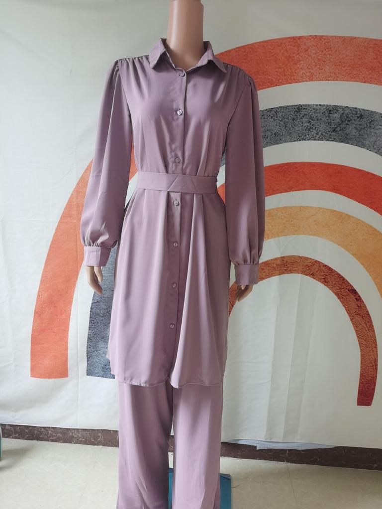 Elegant Middle Eastern Style Autumn/Winter 2024 Long-Sleeve Shirt and Trousers Set for Arab Muslim Women
