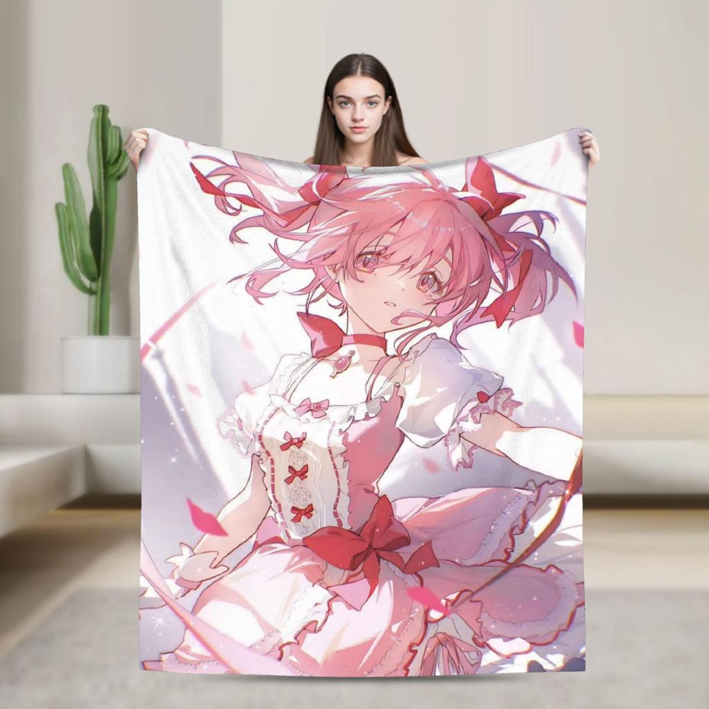 Anime Puella Magi Madoka Magica Flannel Blanket Comic Novelty Throw Blanket for Home 150*125cm Bedspread