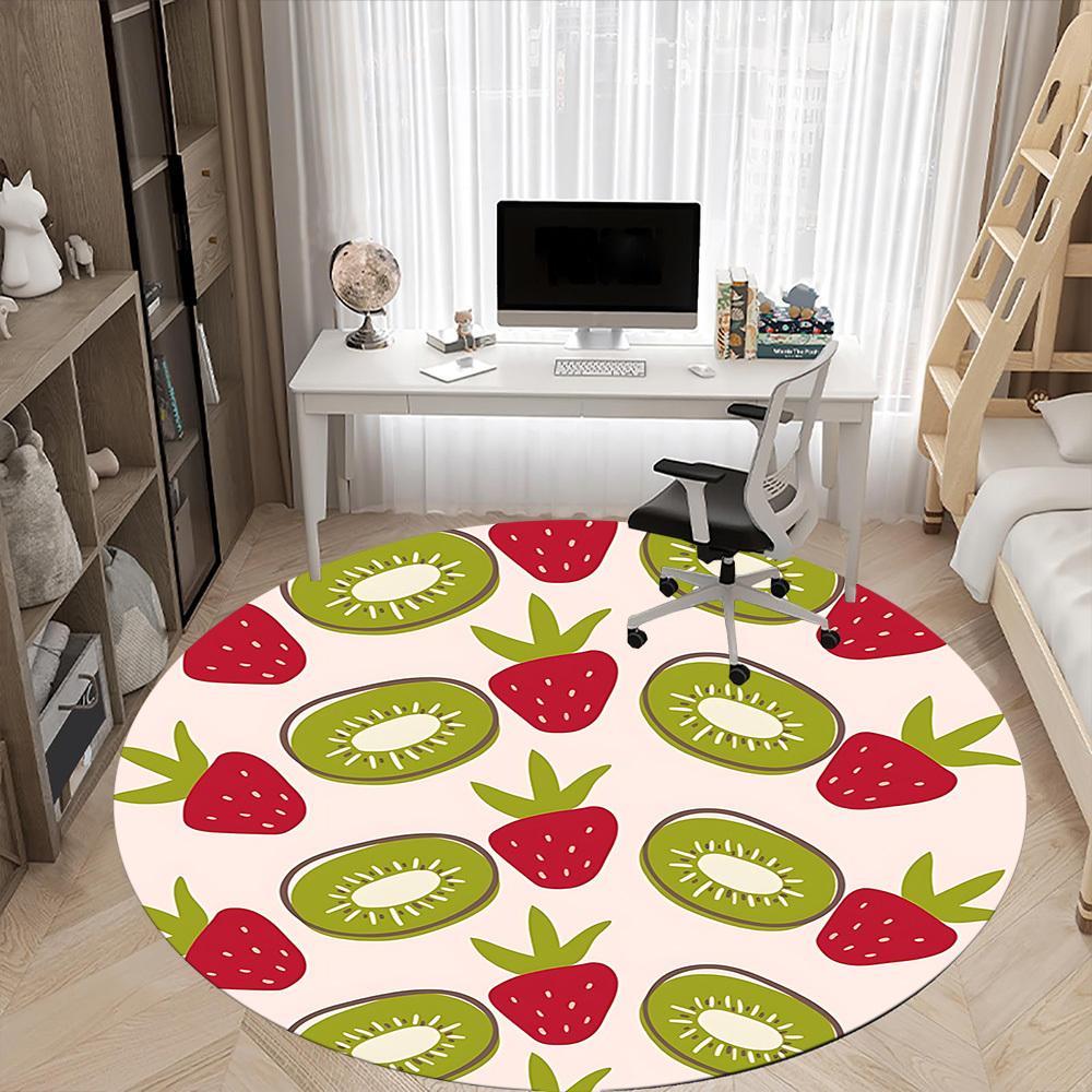 1pc Kiwi Strawberry Office Round Area Rug, Indoor Mat Suitable For Office, Under Office Chairs Bedroom Living Room Home Decor, Room Deco