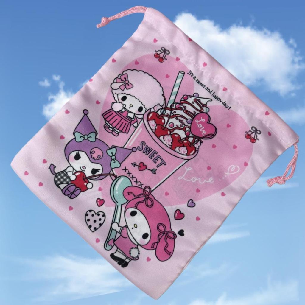 Large Sanrio Canvas Double-Sided Printed Drawstring Tote Bag, Eco-friendly Storage Solution