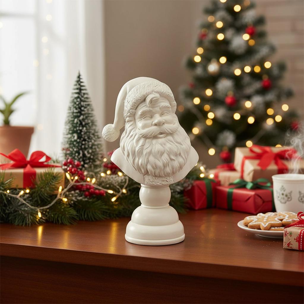 Santa Claus Head Statue Resin Figurine Christmas Figurines Santa Bust Christmas Tabletop Ornament Xmas Decor