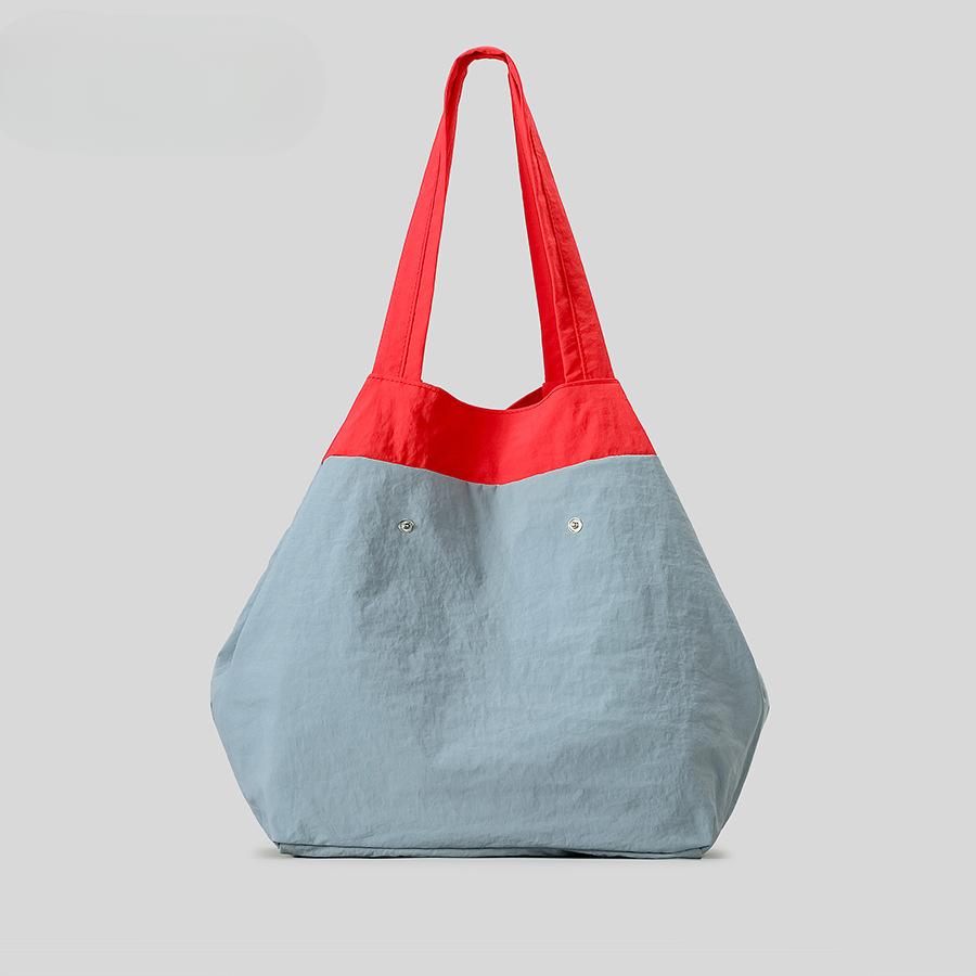 Women's Colour Blocking Lazy Wind Large Capacity Tote Bag Simple Lightweight Canvas Handbag Double-sided Can Be Back Commuting Shoulder Bag