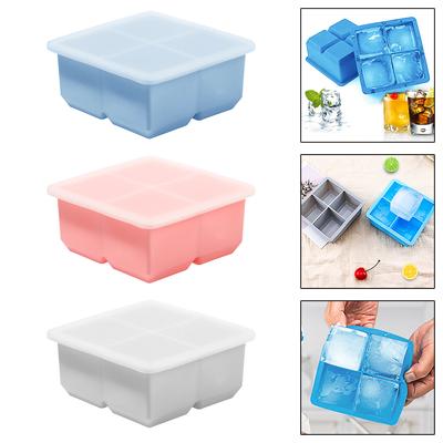 4 Grid Big Cube Jumbo Großer Silikon-Eiswürfel mit Verschlussdeckel, quadratische Tablettform, Eiswürfelbereiter, Würfel-Eisform, Küchenzubehör