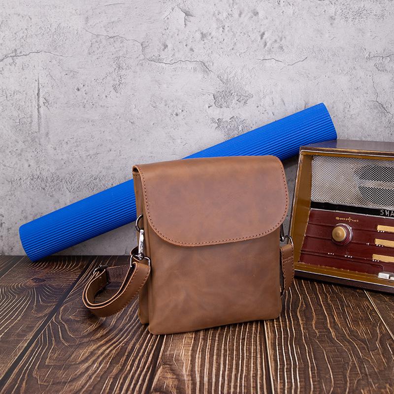 Double-layer Pocket Crazy Horse Leather Korean Men's Bag Casual Backpack Trend Waist Bag Shoulder Crossbody Bags