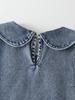 Single-piece Girls' Casual Everyday Cute Simple Versatile Denim Dress with Large Lapel Bow Embroidery, Sleeveless Peter Pan Collar