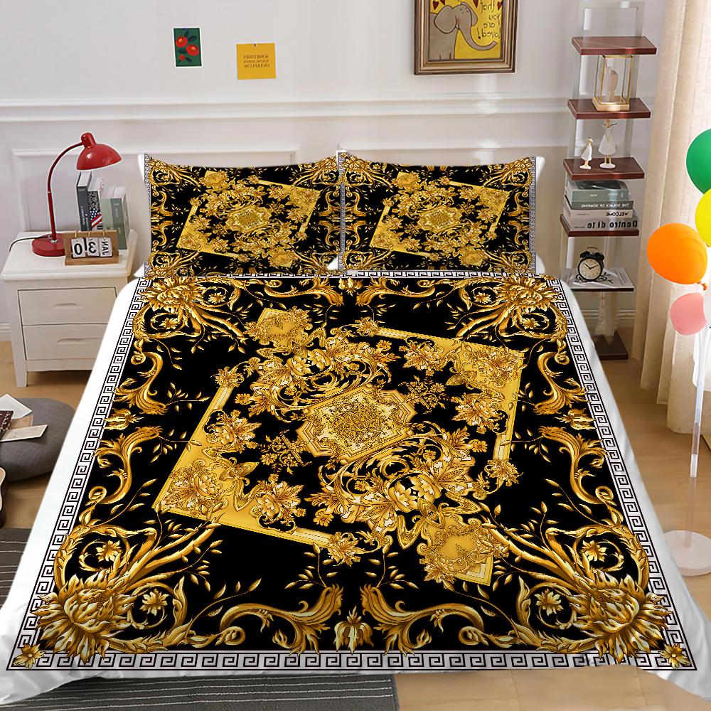 Gold Duvet Cover Gold Pattern 3D Luxury Printed Quilt Cover King Size Bed Suitable for Teens Adults Polyester Bedding Set