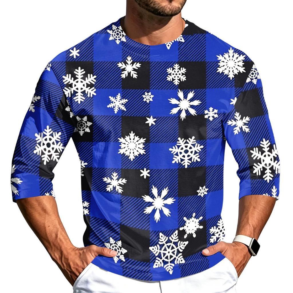 Men's Casual Christmas 3/4 Sleeve T-Shirt with Round Neck for Holiday Festive Wear