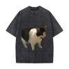 Funny Screaming Cat Meme A Pattern Graphic Washed Distressed Loose Streetwear Tops For City Walks