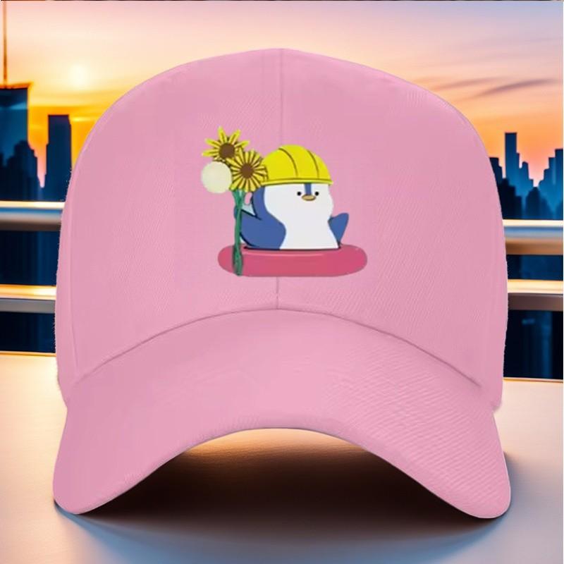 Penguin With Hard Hat and Sunflowers Baseball Cap Adjustable Polyester Outdoor Sun Hat