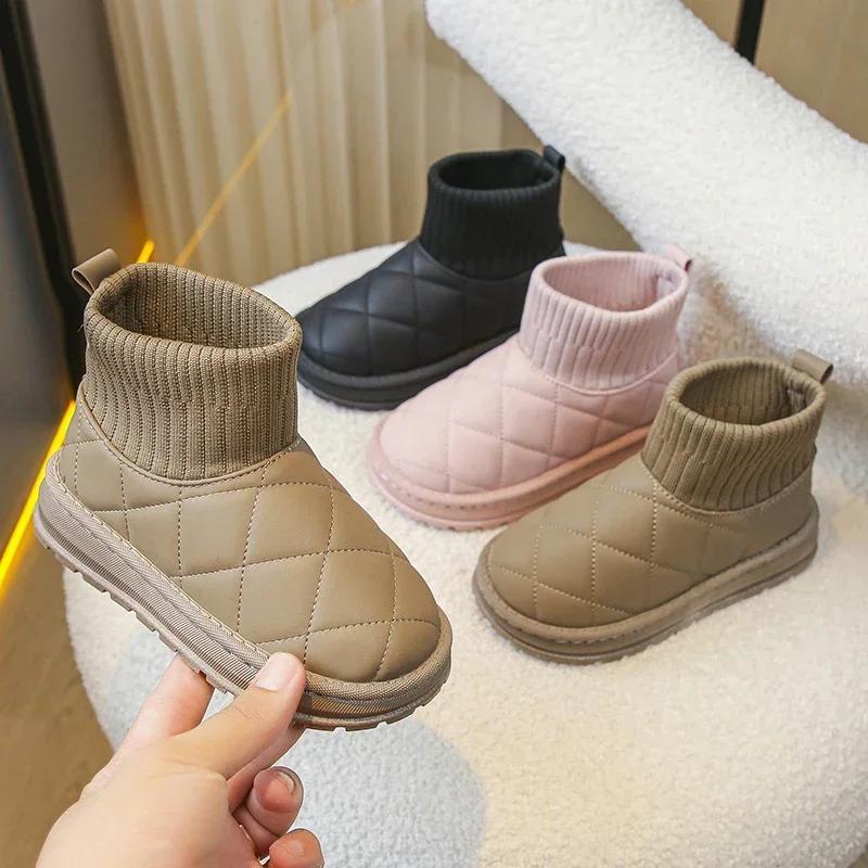 Children's Boots Sock Style Snow Boots Girls Short Boots Kids Cute Sewing Autumn Winter Warm Cotton Thermal Shoes for Boys