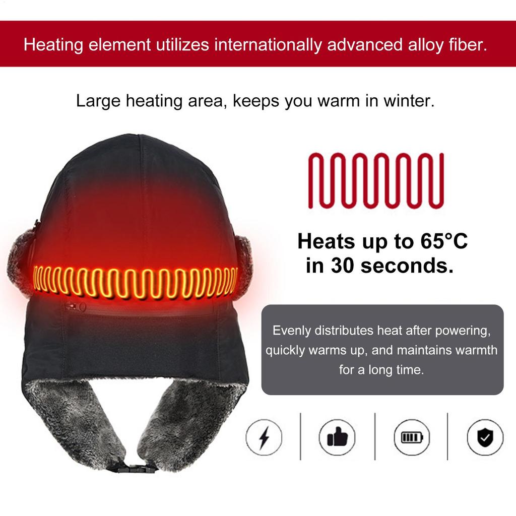 Winter Hat Heated Beanie 3 Temp Settings Warm Headgear Windproof Thermal Ear Protection Hat for Fishing Camping Backpacking