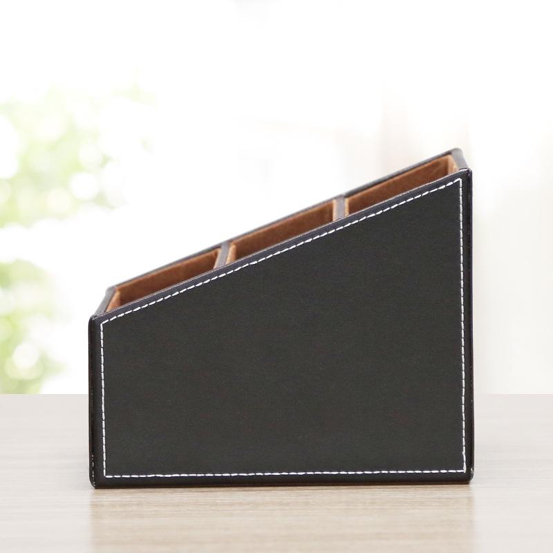 Business Leather Multi-Functional Desktop Organizer - Small Three-Grid Stationery Box for Hotel or Office Use