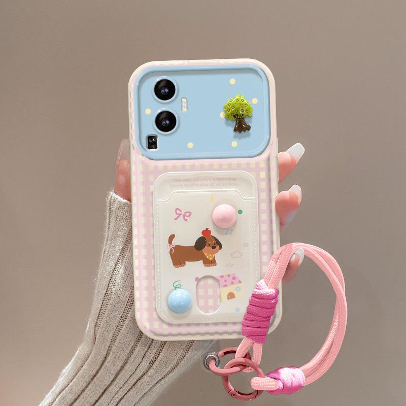 Applicable To Opporeno12 Mobile Phone Case Vivos18pro Cute Puppy Card Bag Lanyard Xiaomi 14 Flip Mirror