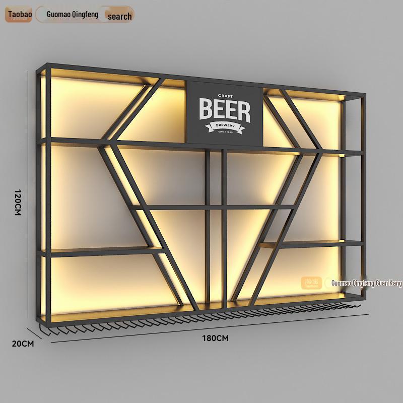 Industrial Wall-Mounted Wrought Iron Wine Rack for Bars & Restaurants - Creative Multifunctional Display Cabinet