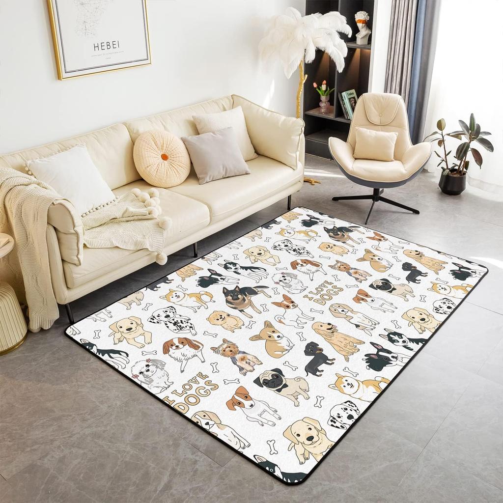 Cute Dog Print Area Rug Cartoon Corgi Pet Bones Living Room Rugs Playmat Lovely Puppy Animals Decorative Rug Indoor Floor Mat