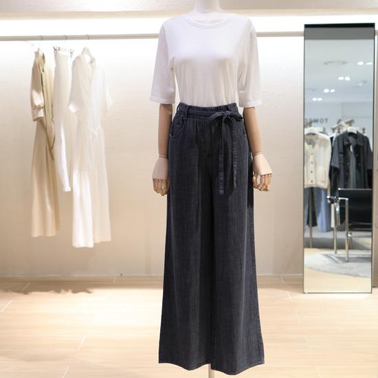 V253PSA919 Waist Banded Wide Denim Pants