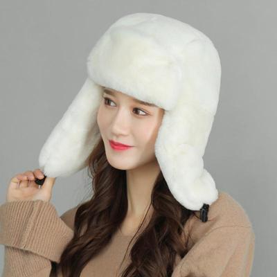 Chapeau de ski de cyclisme d'hiver pour femme, cache-oreilles chauds, épais, en peluche, flatteur, en fausse fourrure de lapin, doux, coupe-vent