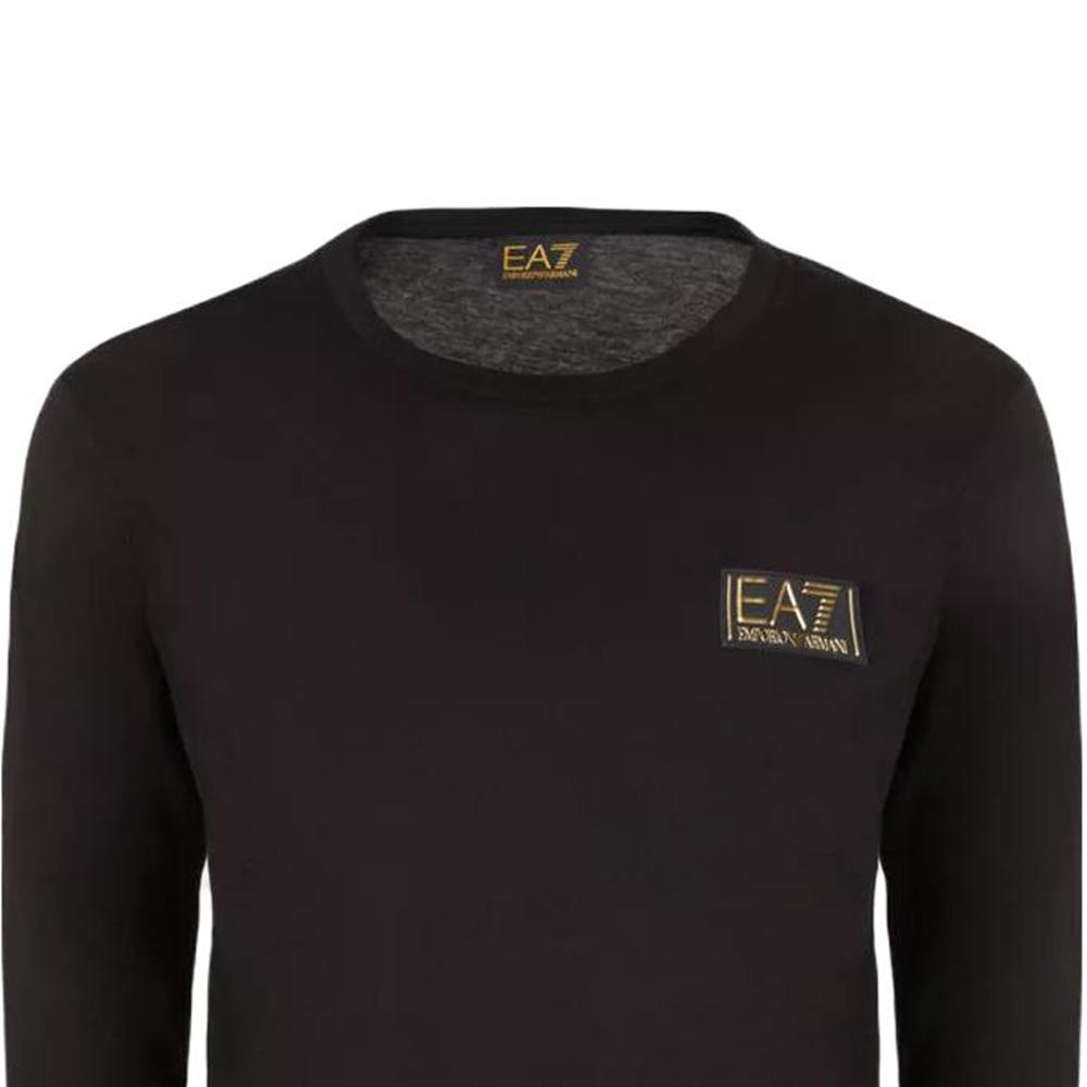 Emporio Armani Camiseta de manga larga con cuello redondo y estampado de logo EA7 para hombre, tops, negro 6RPT20-PJM9Z-1200