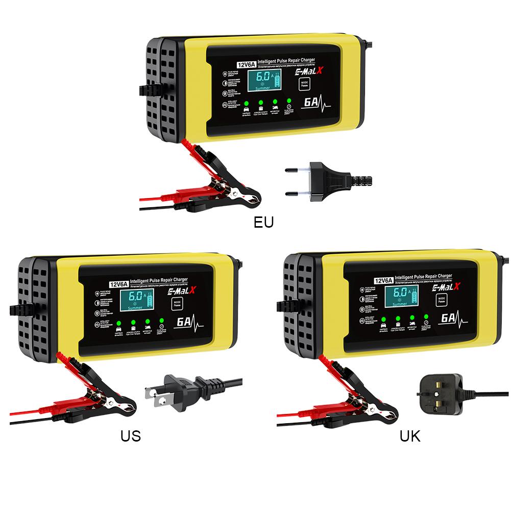 12V 6A Car Battery Charger 110-240V Power Puls Repair Charger Wet Dry Lead Acid Battery LED Display Moto Truck Battery Charger