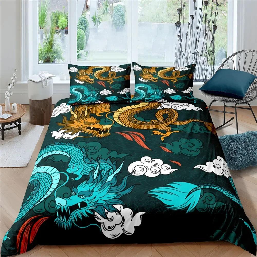 Set Biancheria da Letto Stampa 3D Drago Biancheria da Letto Copripiumino Con Federe Copripiumino in Poliestere King Queen Twin Tessuti per la Casa