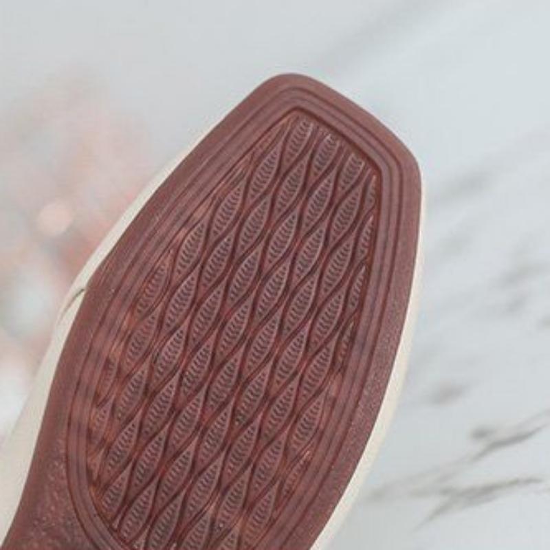 Damskor med fyrkantig tå, enfärgade, för damer, mjukt läder, mjuk sula, låg klack, halkfria, bekväma skor