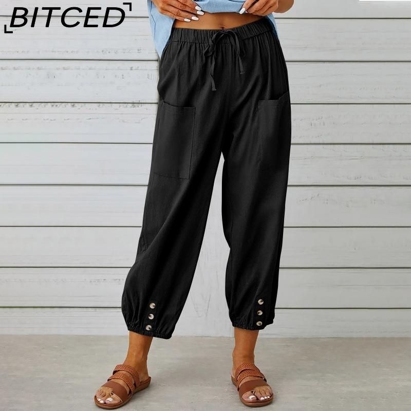 BITCED 12 Color Women's Fashion Casual Solid Color Print Pants & Capris