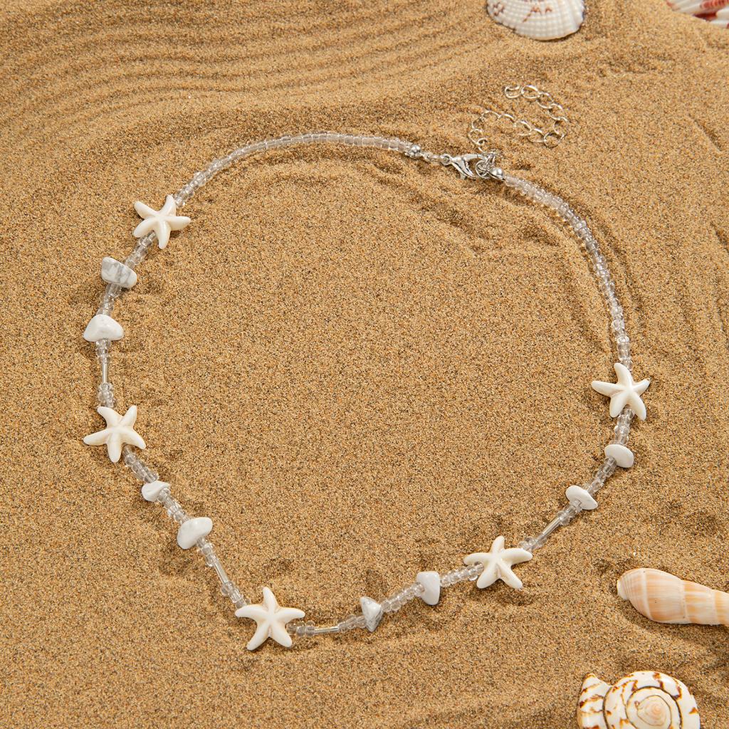 Vacation Beach Wind Glass Beads Mix and Match Starfish Gravel Necklace for Women