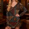 Modieuze casual damestop met lange mouwen, retroprint, V-hals en middellange lengte