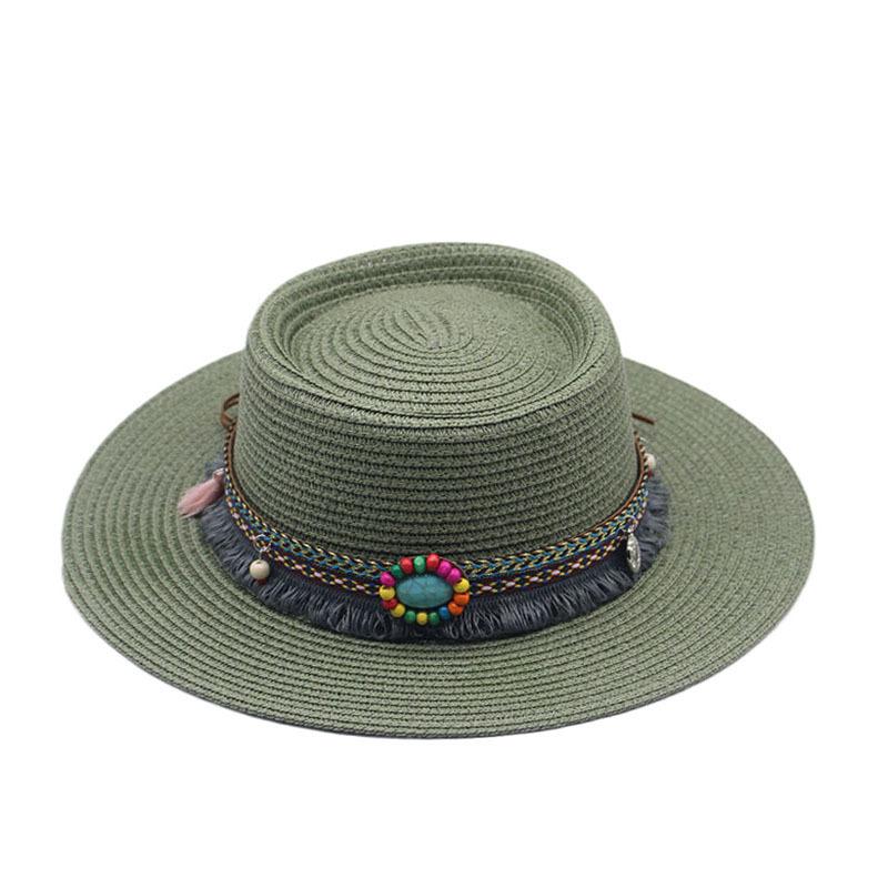 Summer Straw Jazz Hat Outdoor Seaside Beach Sunscreen Sunshade Sun Cap Flat Brim Classic Travel Panama