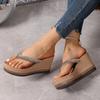 Fashion Summer New Fashion Women's Rhinestone Decor High Heels Flip Flops Outdoor Casual Versatile Thick Bottom Wedge Heel Slippers 43