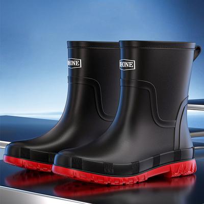Heren High-End Regenlaarzen Gesloten Regenbestendig en Waterdicht Middelhoge Schacht Antislip Trekkoordlaarzen Fleece Gevoerd Katoen Warme Rubberlaarzen