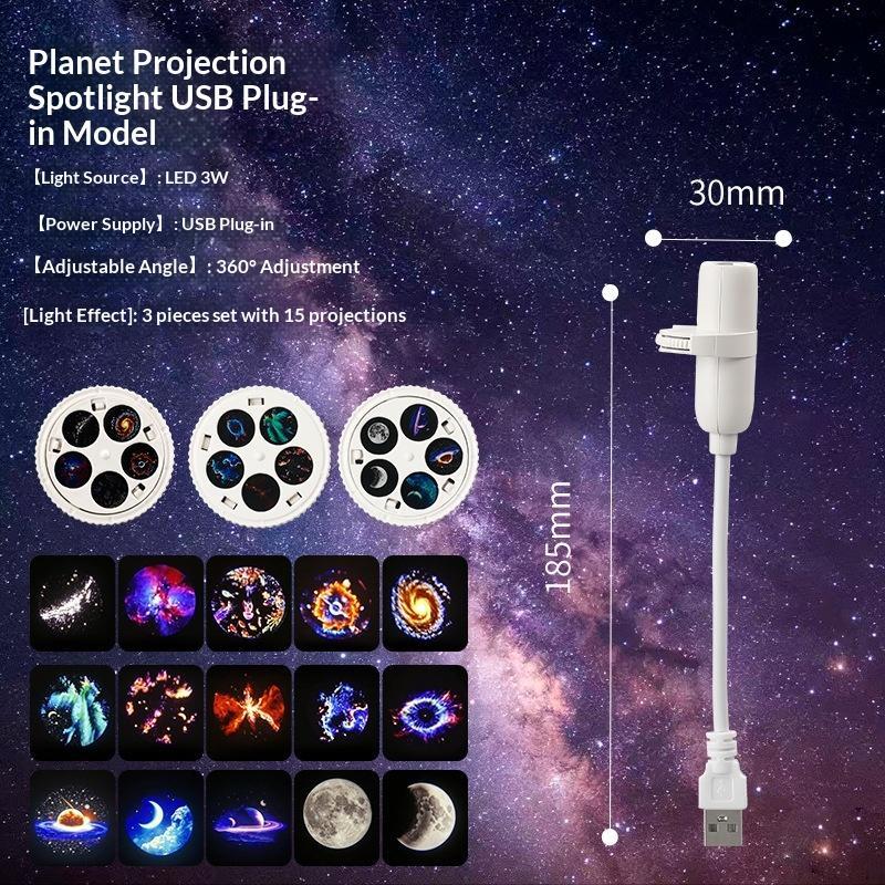 Usb Powered Galaxy Projector Multi Planet Patterns Flexible Neck For Bedroom Romantic Night Use