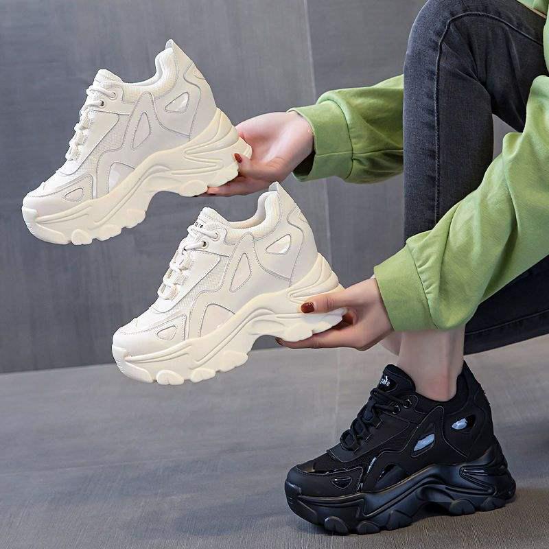 Damen 2025 Vielseitige Schlankmachende Sportliche Dad-Schuhe - Schwarz, 8cm, Kleine Größe