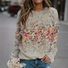 Casual Retro Long Sleeve Sweatshirt 3D Digital Print Round Neck Women's Fashion Polyester Fiber Full Length Cotton Blend