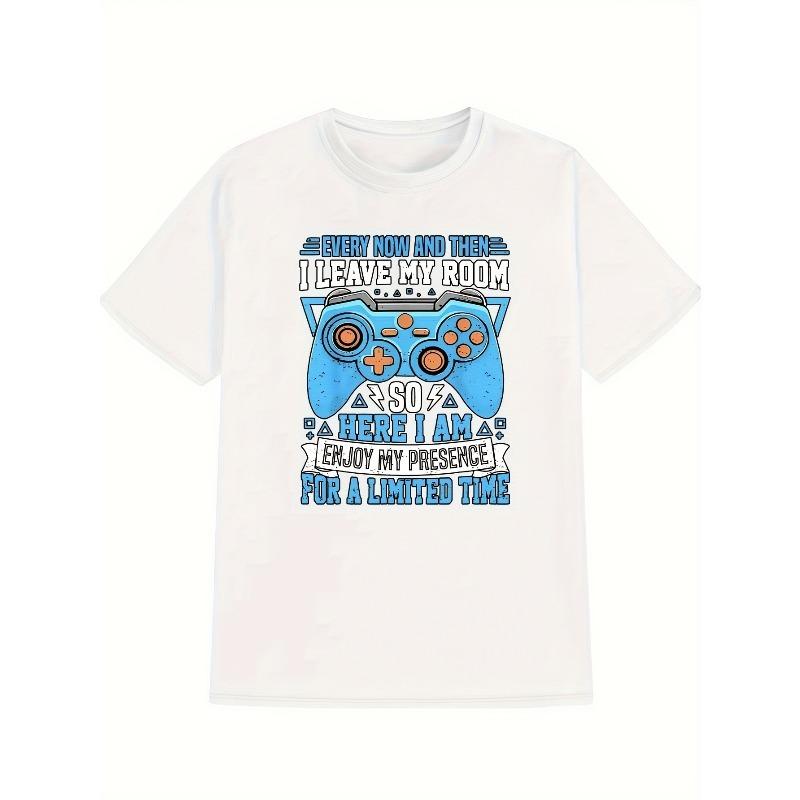 

European sizes Game Controller Blue Print T-Shirt, Summer, Versatile, Athletic, Trendy T-Shirt, Round Neck Short Sleeve Top, Casual Daily Wear M белый