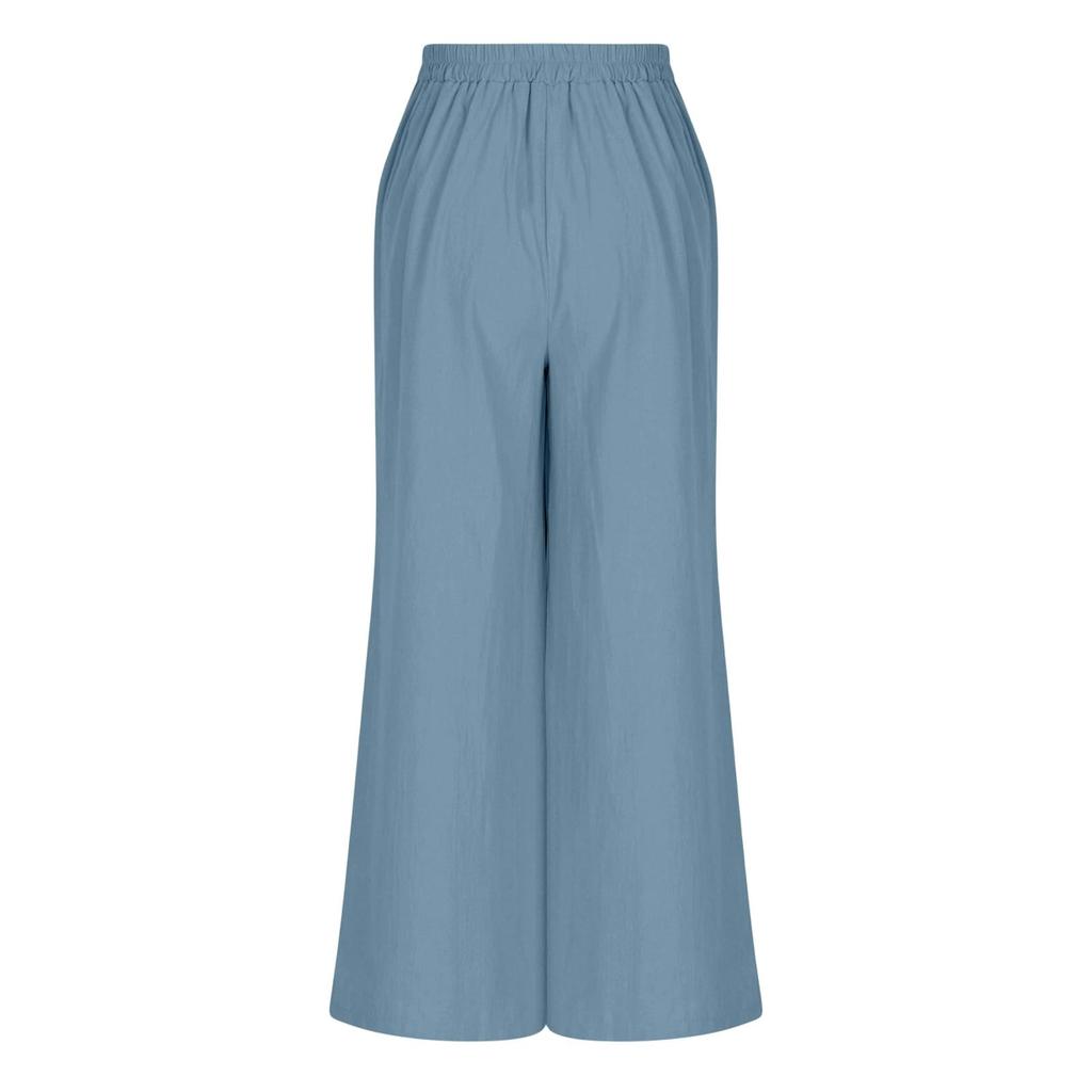 Women High Waist Loose Fit Wide Leg Pants with Pockets Straight Leg Button Front Casual Trousers for Everyday Wear