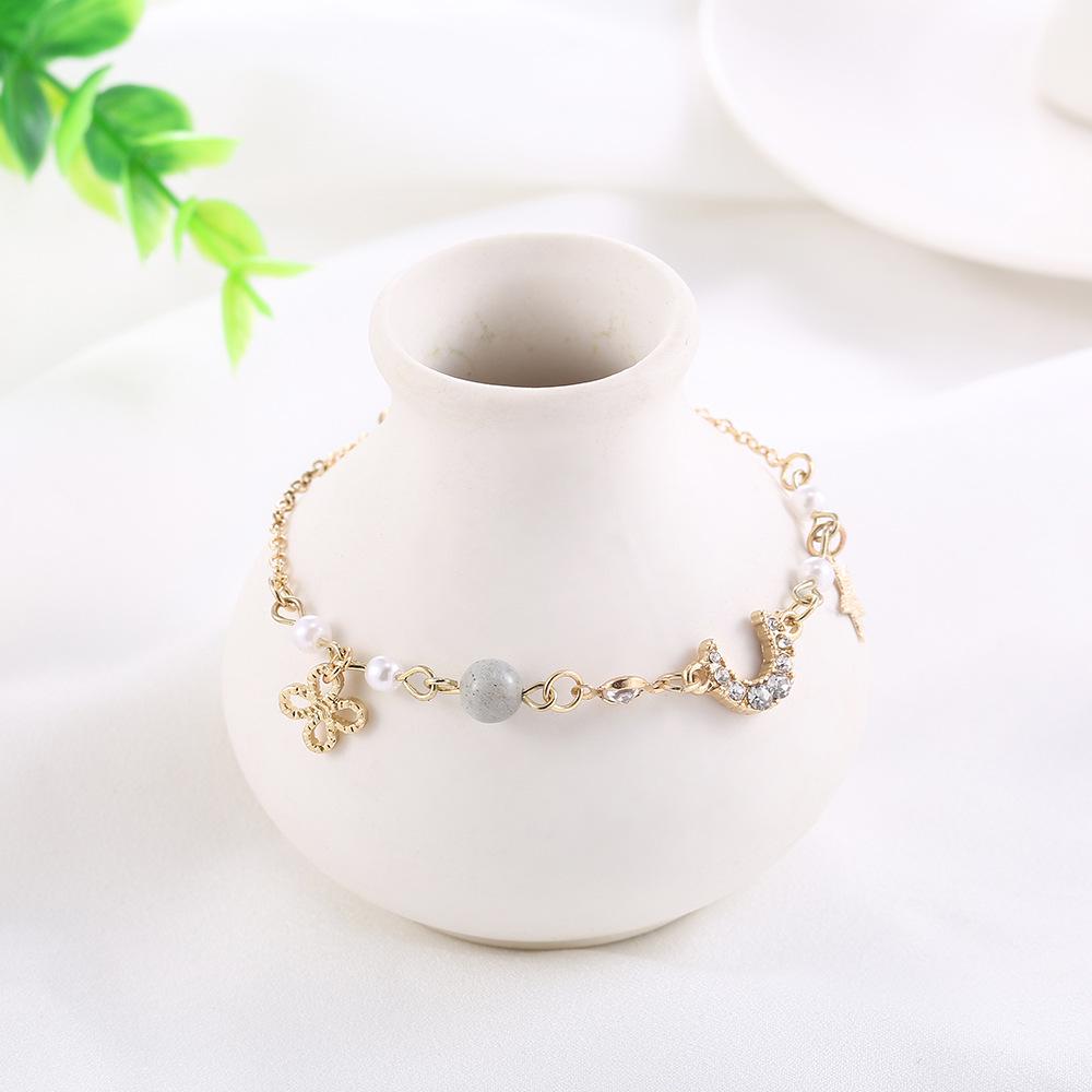 Korean Style Star Moon Zircon Bracelet: Versatile Pearl Bangle for Women