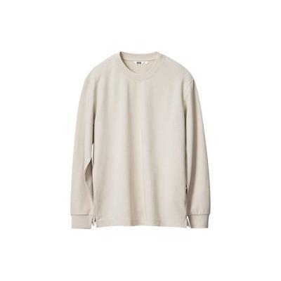 SS24 U Series Solid Color Basic Blended Crew Neck Long Sleeve T-Shirt Men Tops Light-Beige 465193-30