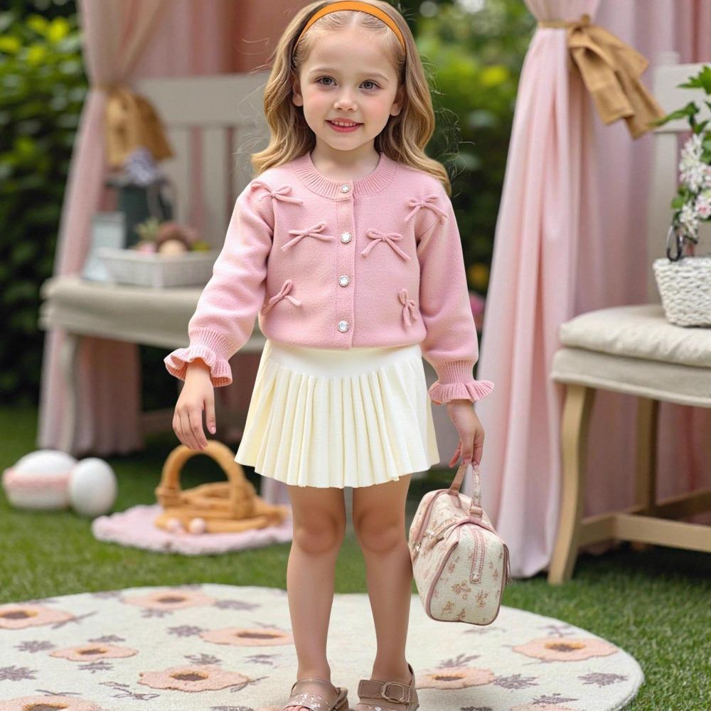 3-7Y Girls' Sweater Set - New Autumn/Winter Cardigan Knit Sweater Long Sleeve + Knit Sweater Dress Two-Piece Set