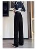 Women's 2024 Chenille Wide-Leg Floor-Length Black Pants - Autumn/Winter Style