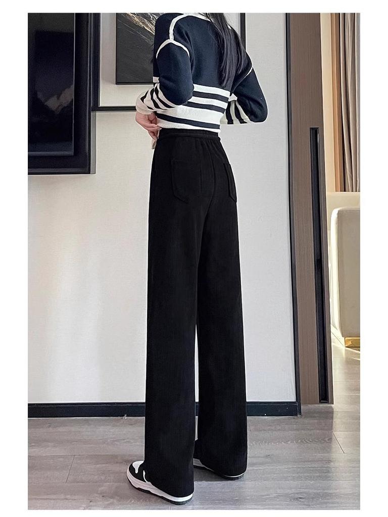 Women's 2024 Chenille Wide-Leg Floor-Length Black Pants - Autumn/Winter Style