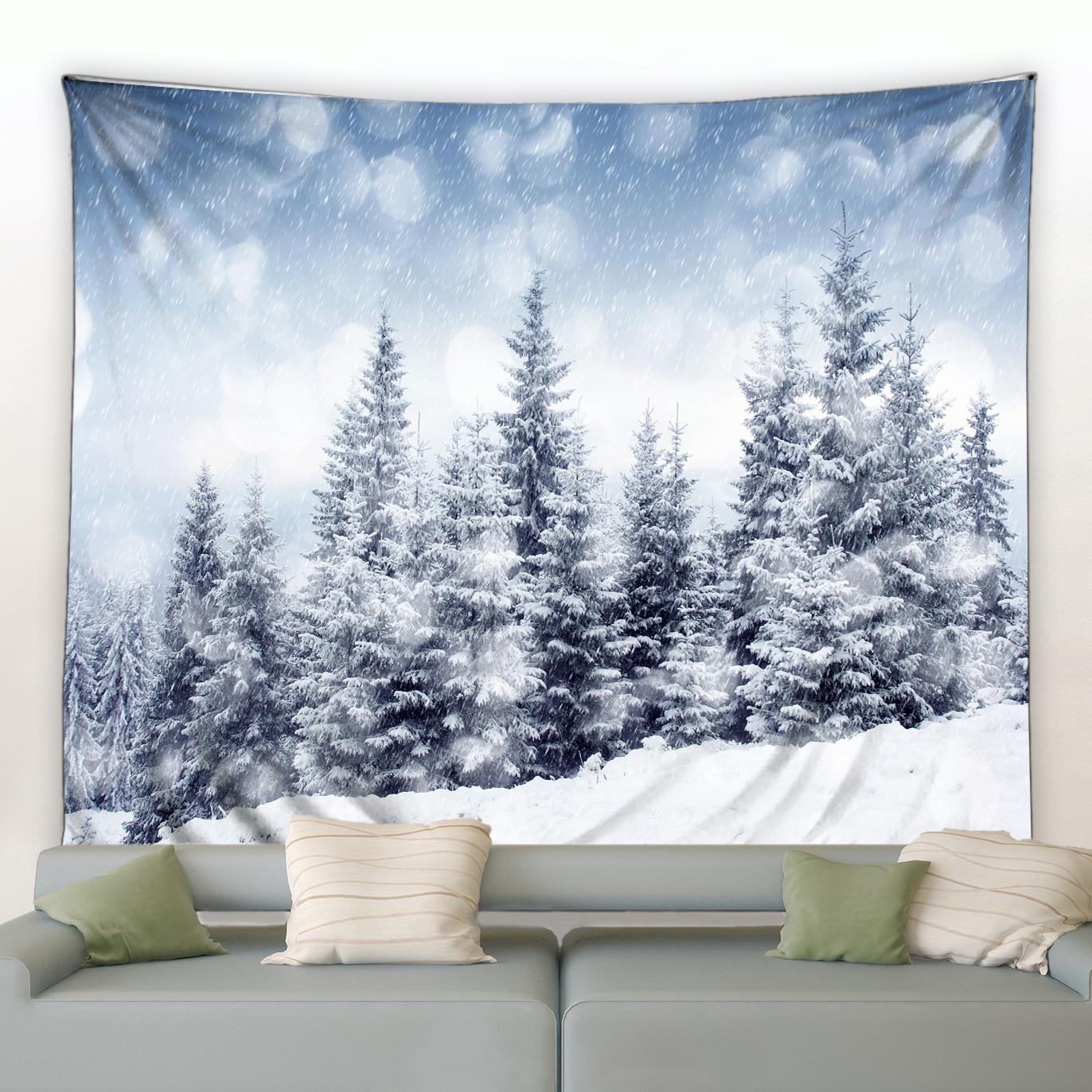 Зимний снег гобелен психоделический звездный солнечный свет лес настенный художественный — фото 7