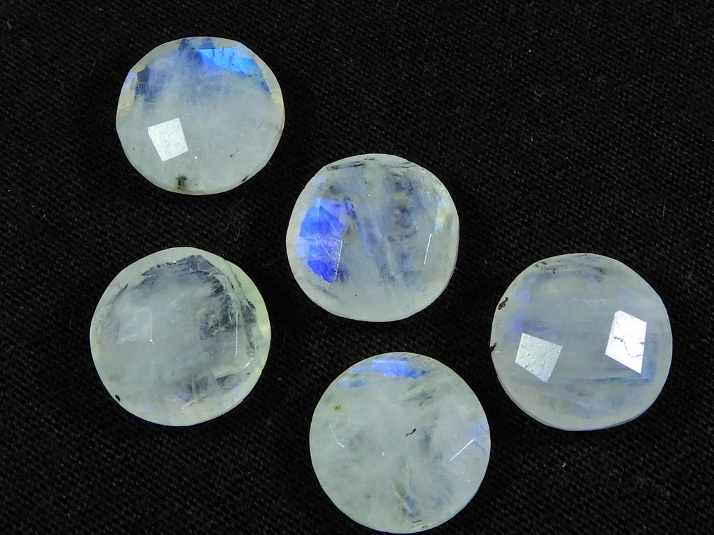 12X12 MM Natural Rainbow Moonstone Checker Cut Round Loose Gemstone 5Pcs Lot RML-851